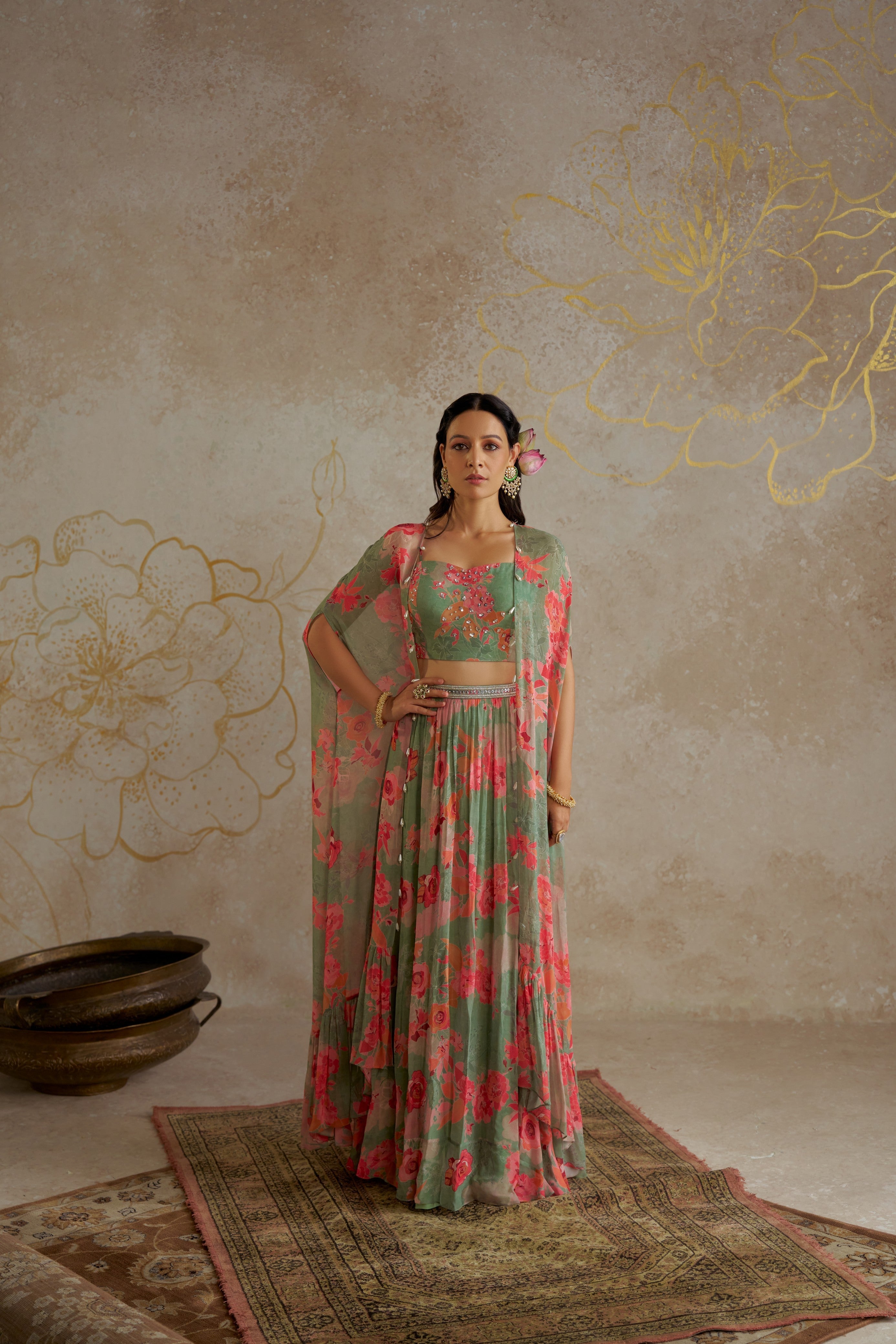 Jade Rose Lehenga with Cape Set