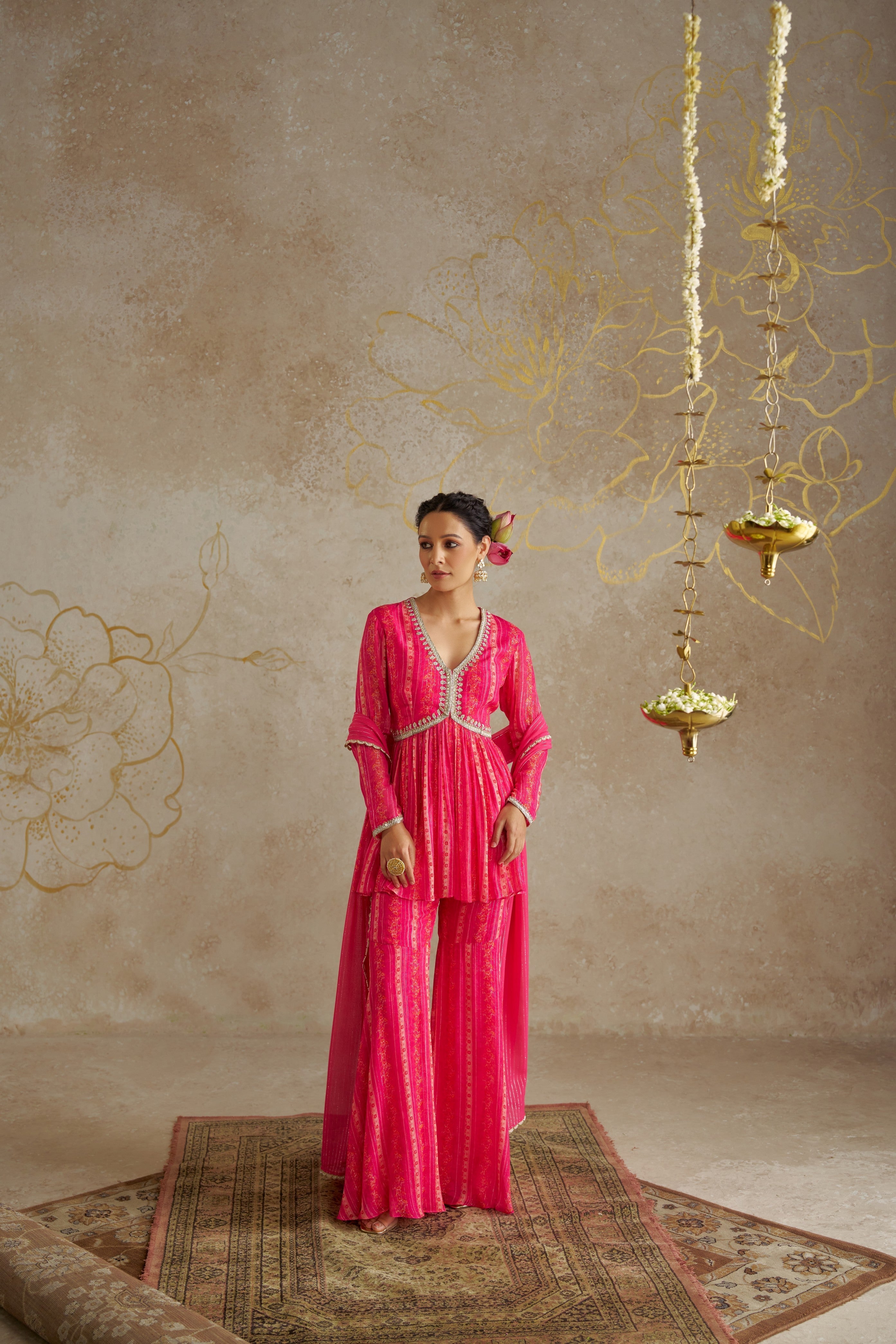 Pink Vine Sharara Set