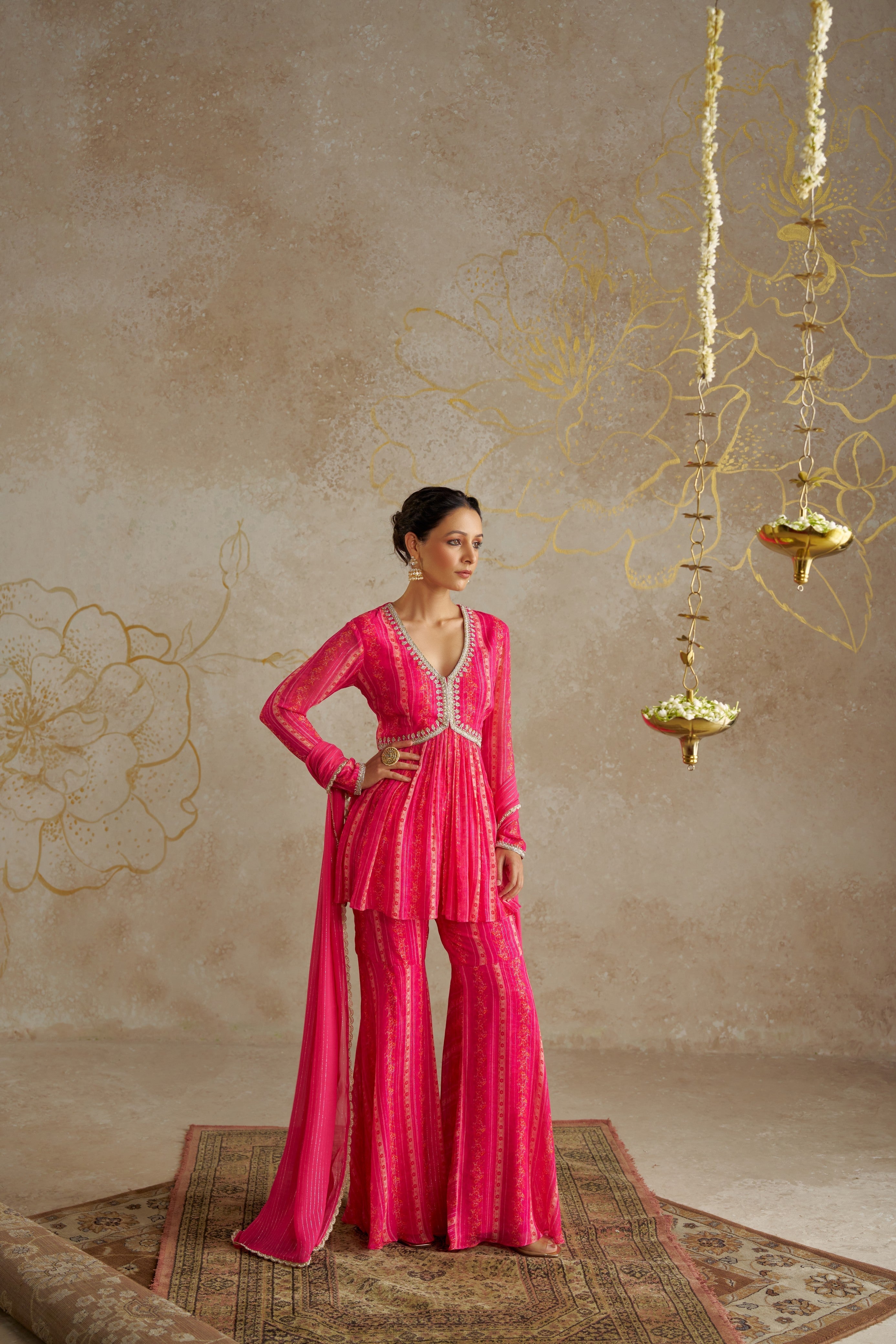 Pink Vine Sharara Set