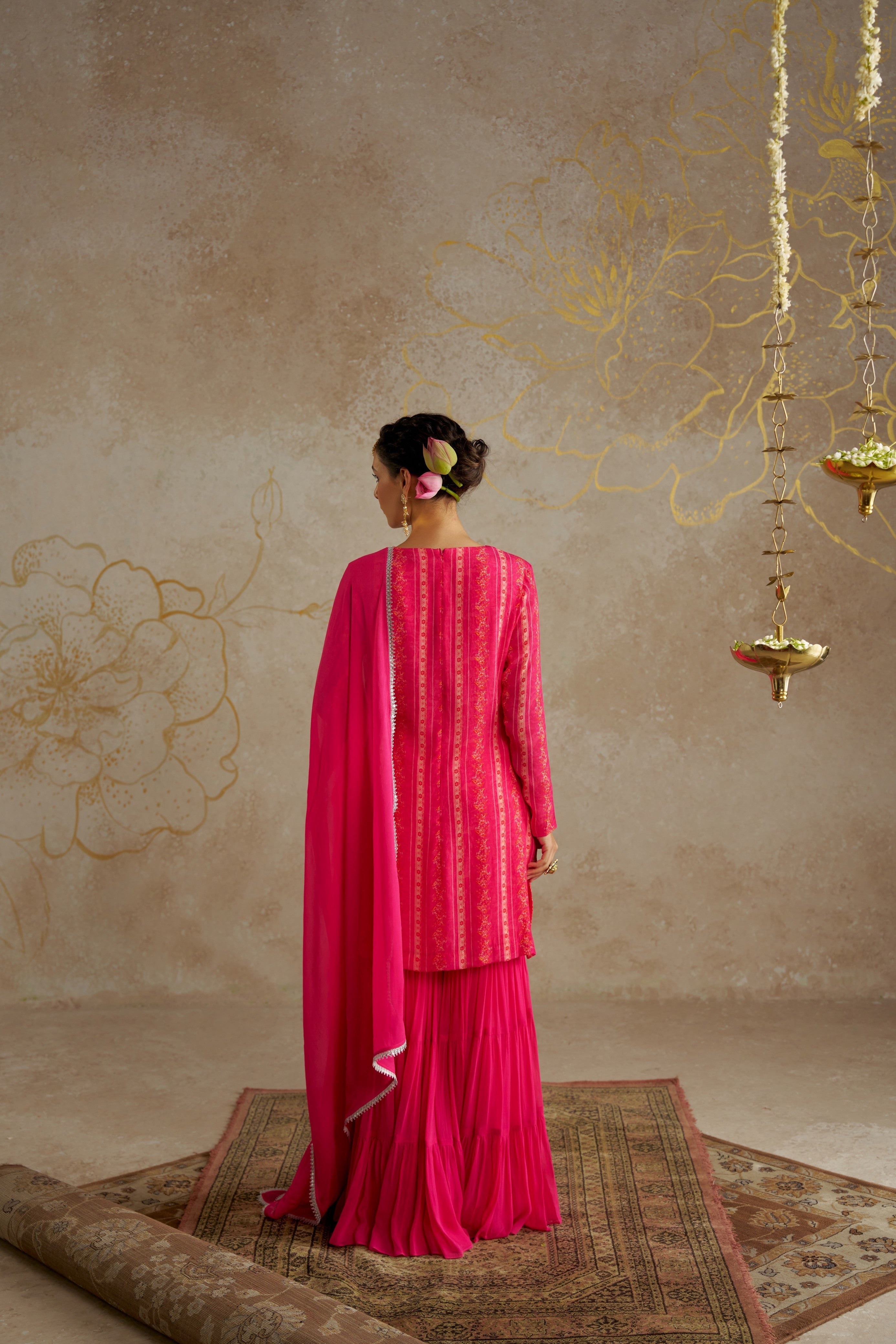 Pink Vine Tiered Sharara Set