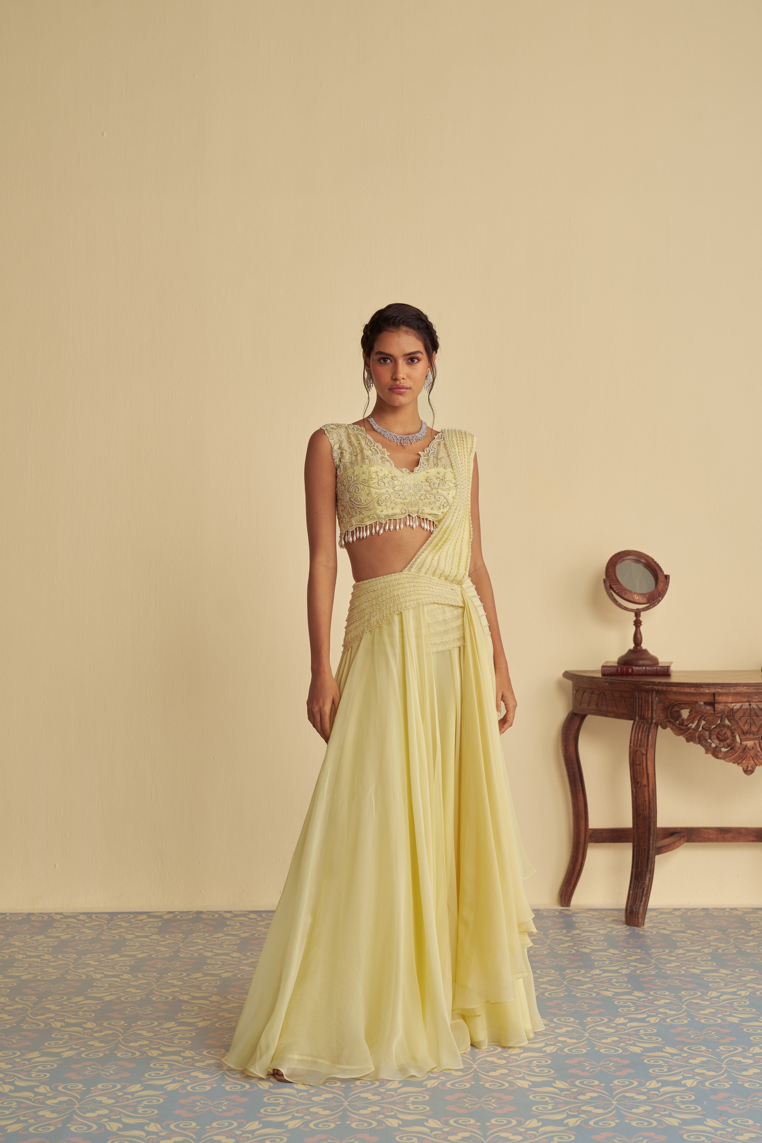 Dandelion mist drape saree set