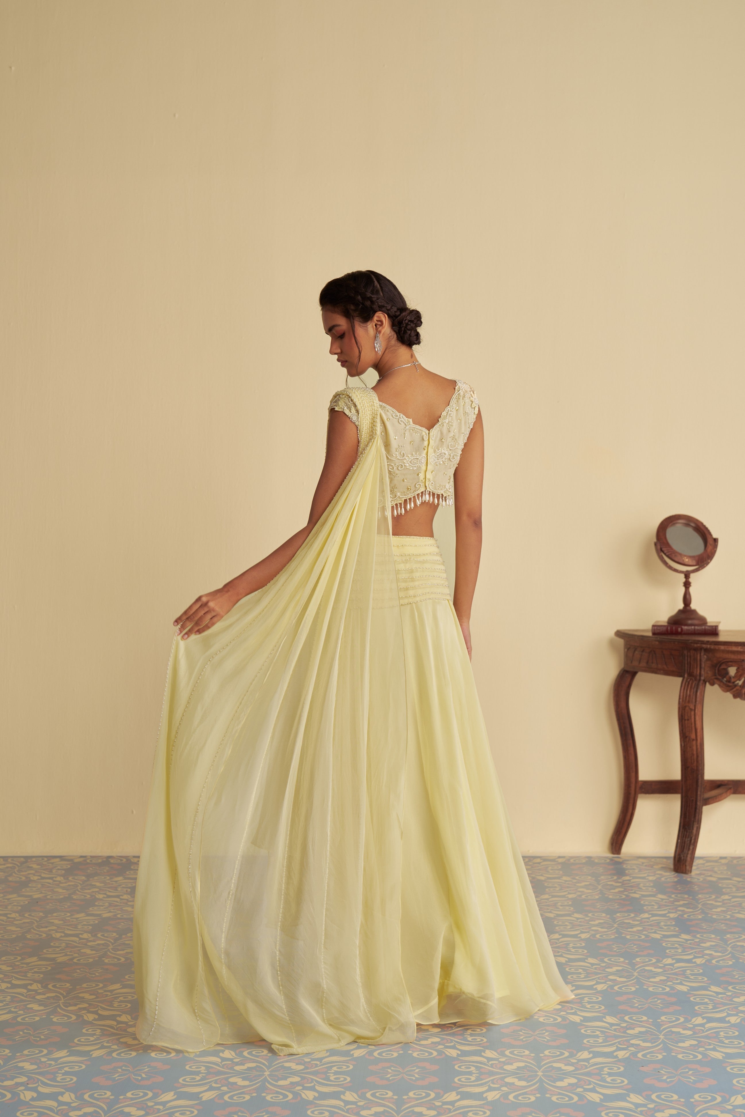 Dandelion mist drape saree set