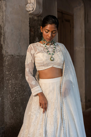 A hand embroidered lehenga set paired with blouse and duptta