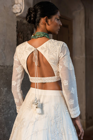 A hand embroidered lehenga set paired with blouse and duptta