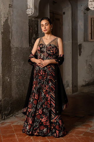 Black hand embroidered anarkali with duptta