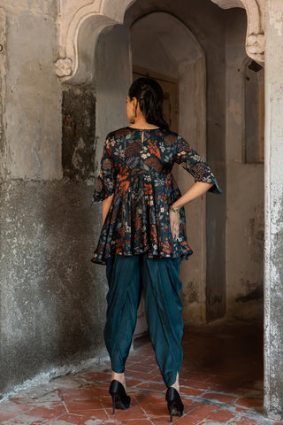 A printed peplum paired with dhoti pants