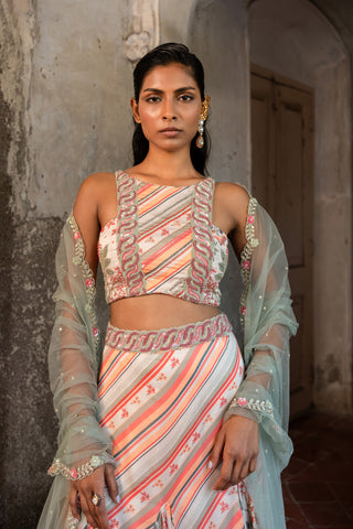 A hand embroidered lehenga set paired with blouse and duptta