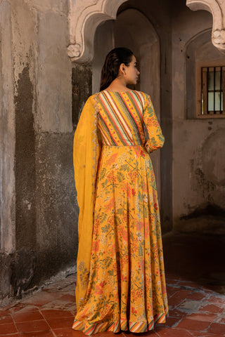 A printed koti style anarkali with duptta