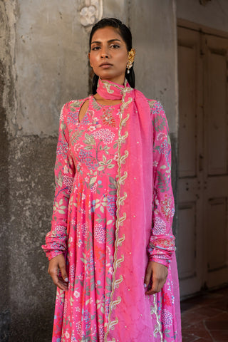 A hot pink anarkali and duptta