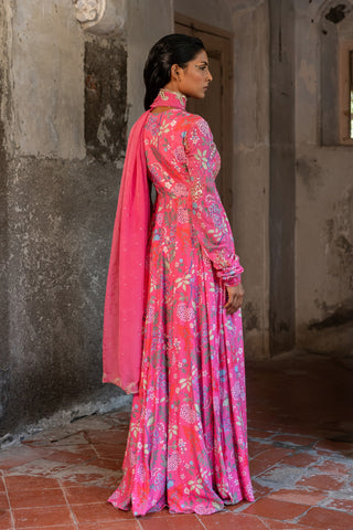 A hot pink anarkali and duptta