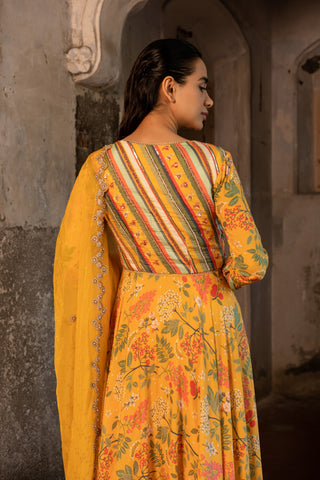 A printed koti style anarkali with duptta