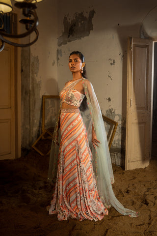 A hand embroidered lehenga set paired with blouse and duptta