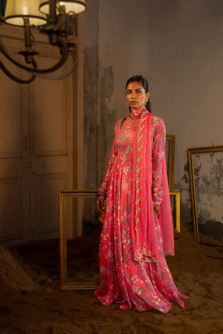 A hot pink anarkali and duptta