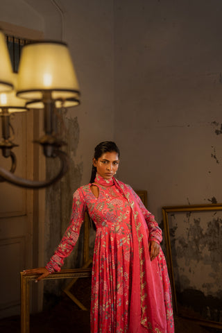 A hot pink anarkali and duptta