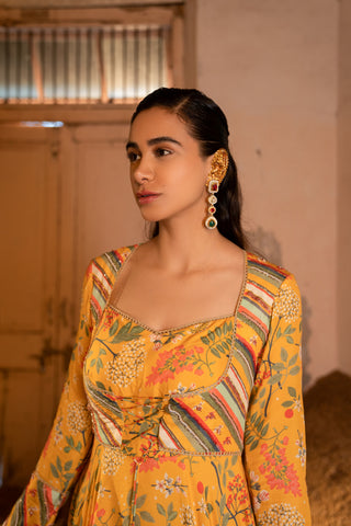 A printed koti style anarkali with duptta