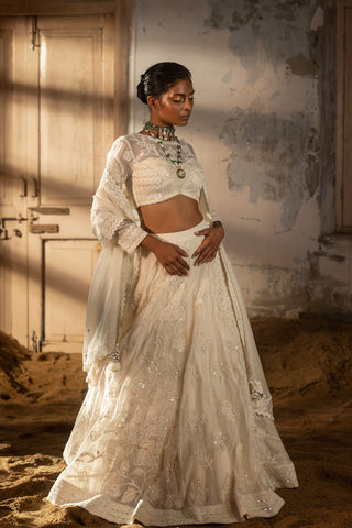 A hand embroidered lehenga set paired with blouse and duptta