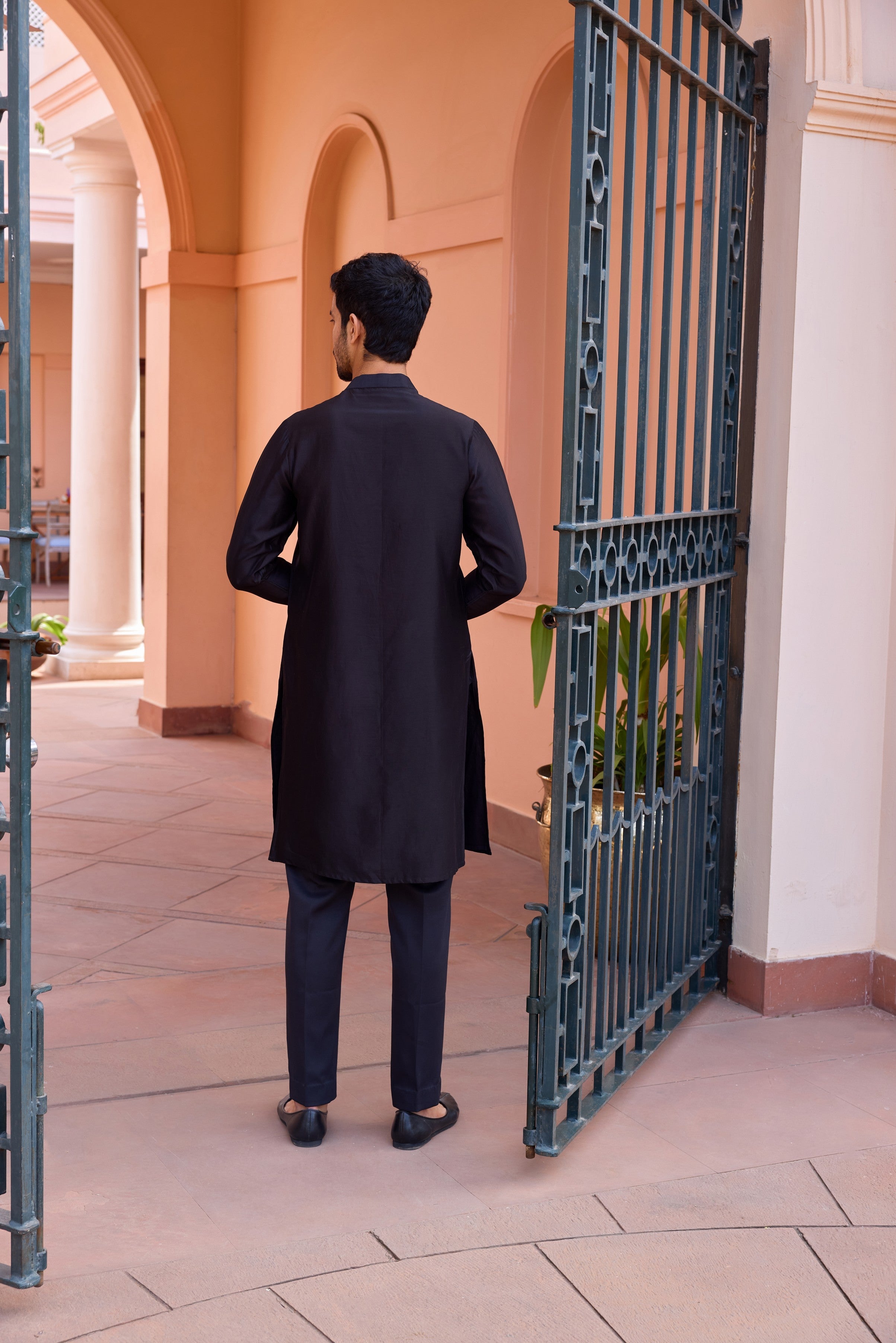 Black dori and hand embroidered silk kurta