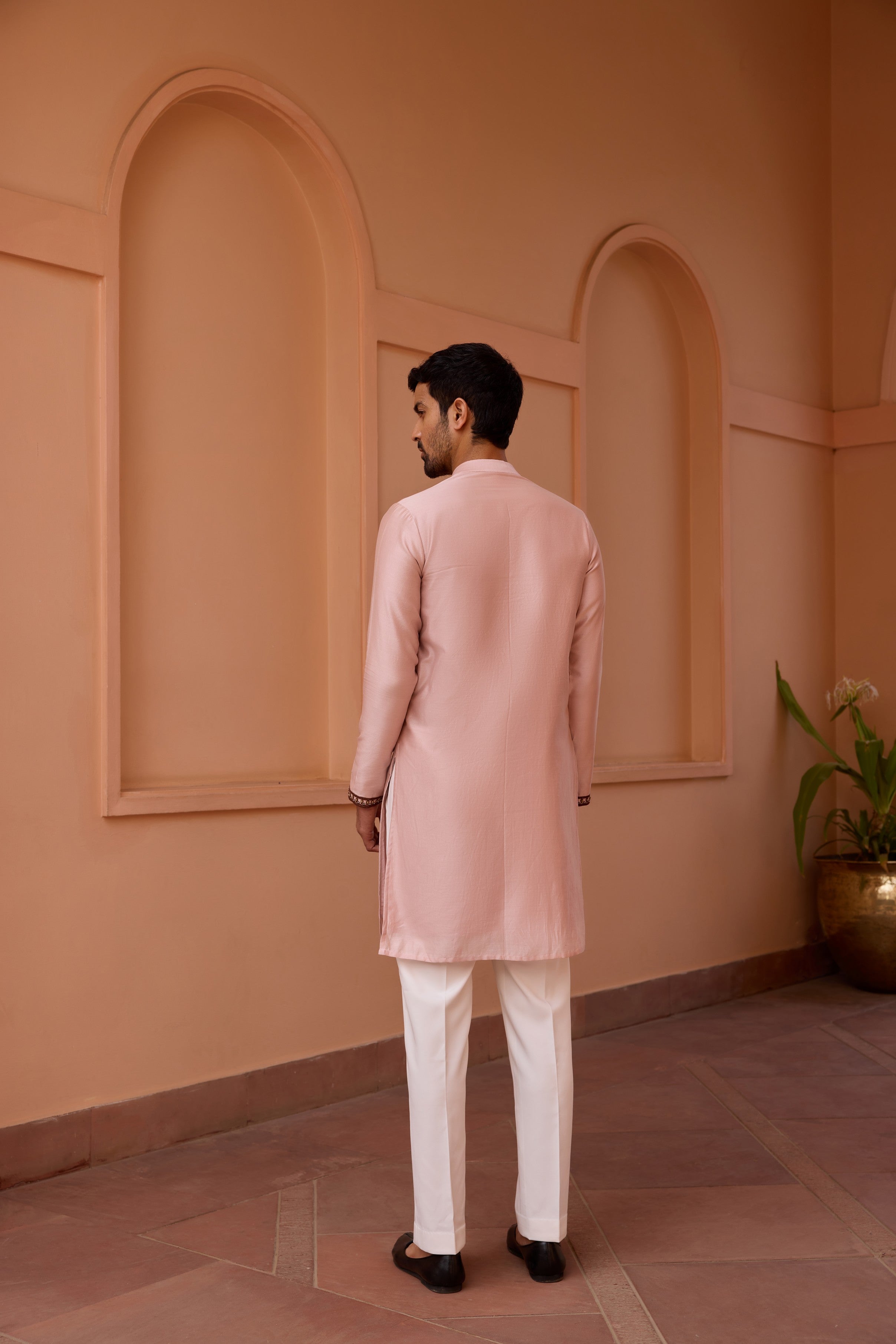 Dusty pink dori and hand embroidered kurta