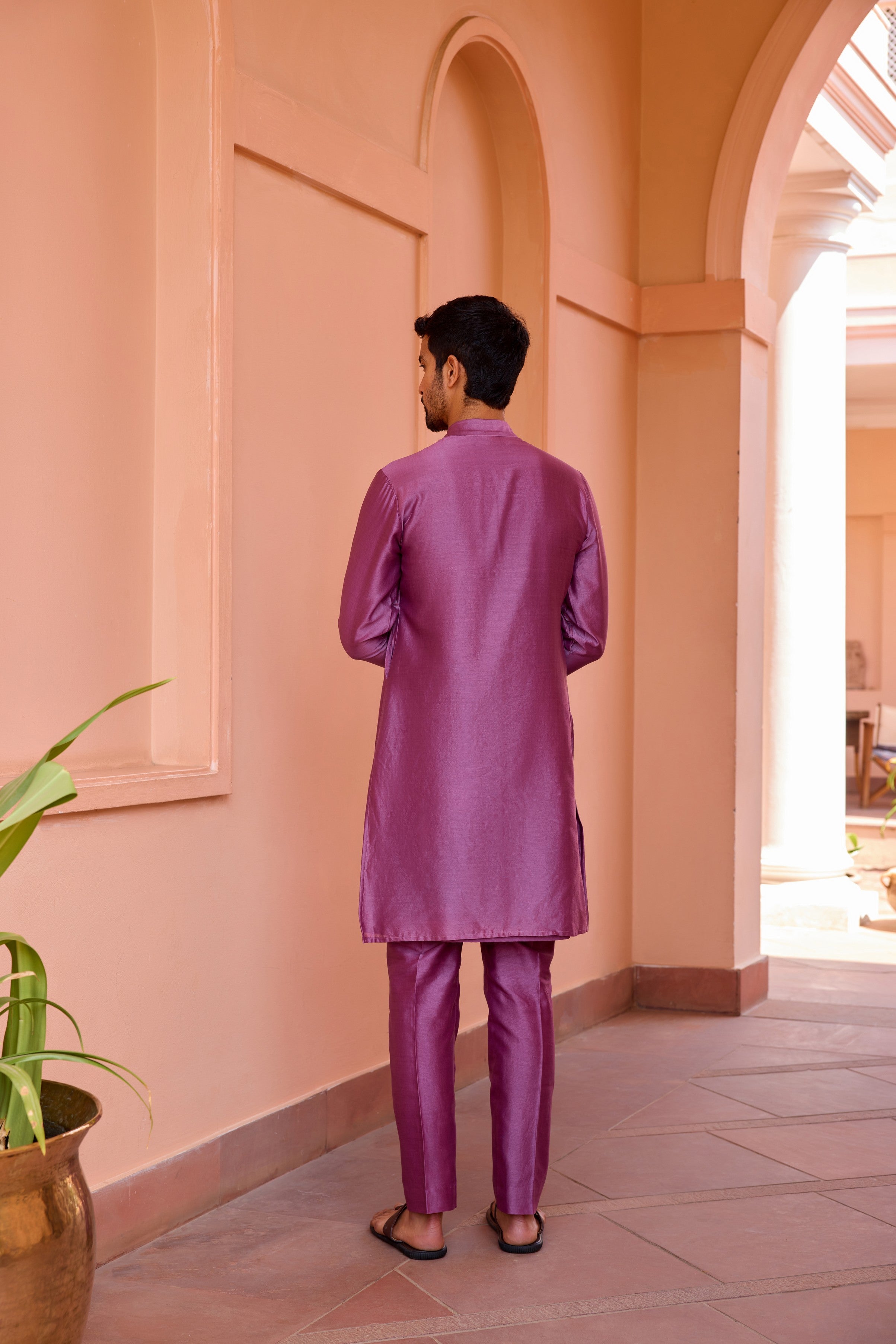 Plum earthy pink  dori and hand embroidered silk kurta set