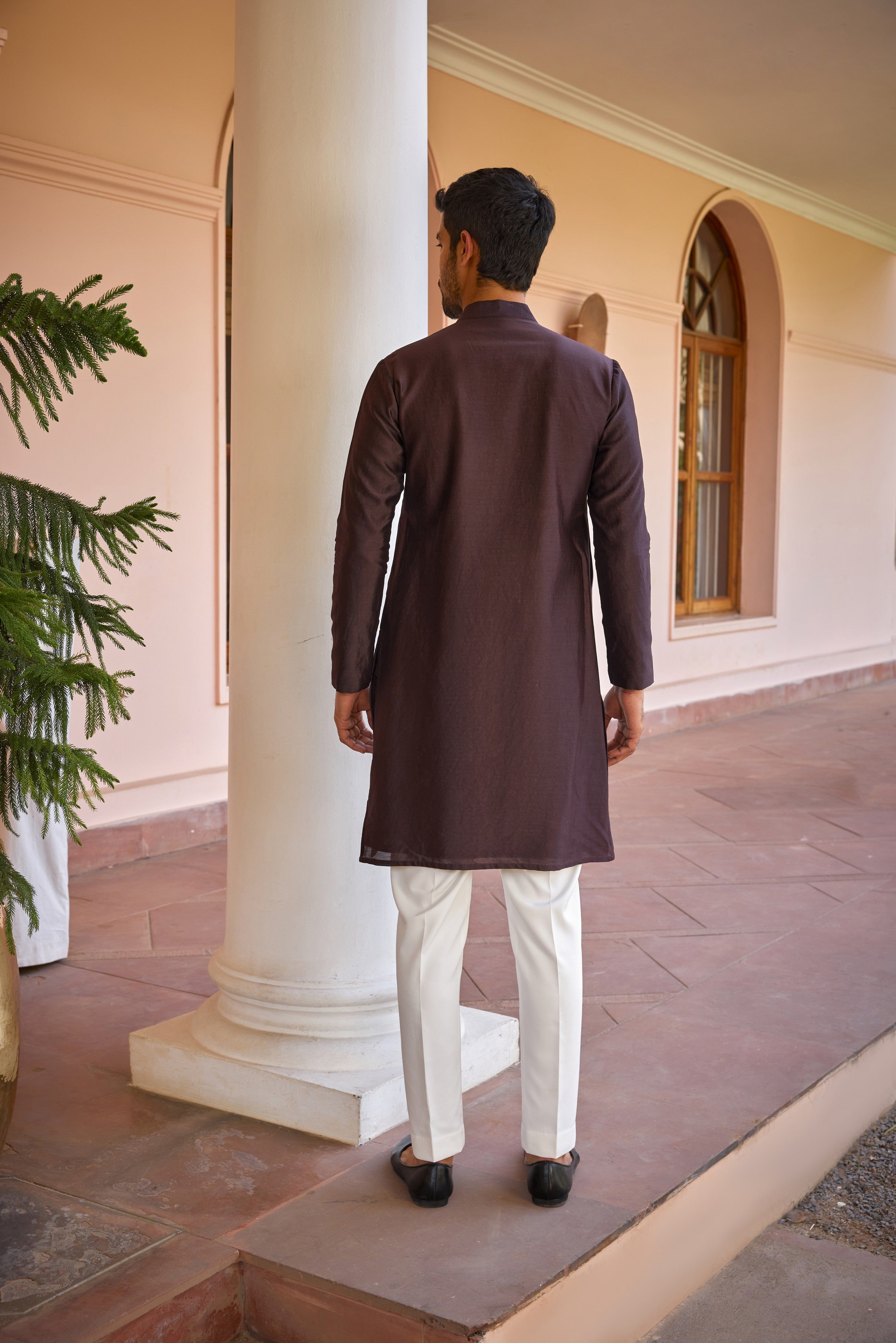 Brown dori and hand embroidered silk kurta