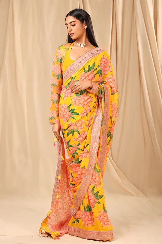 Yellow Candy Swirl Saree