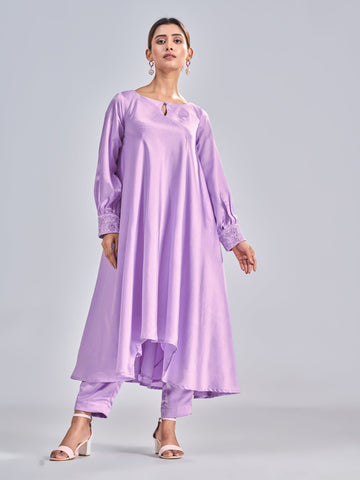 LILAC SATIN ASYMMETRIC TUNIC SET