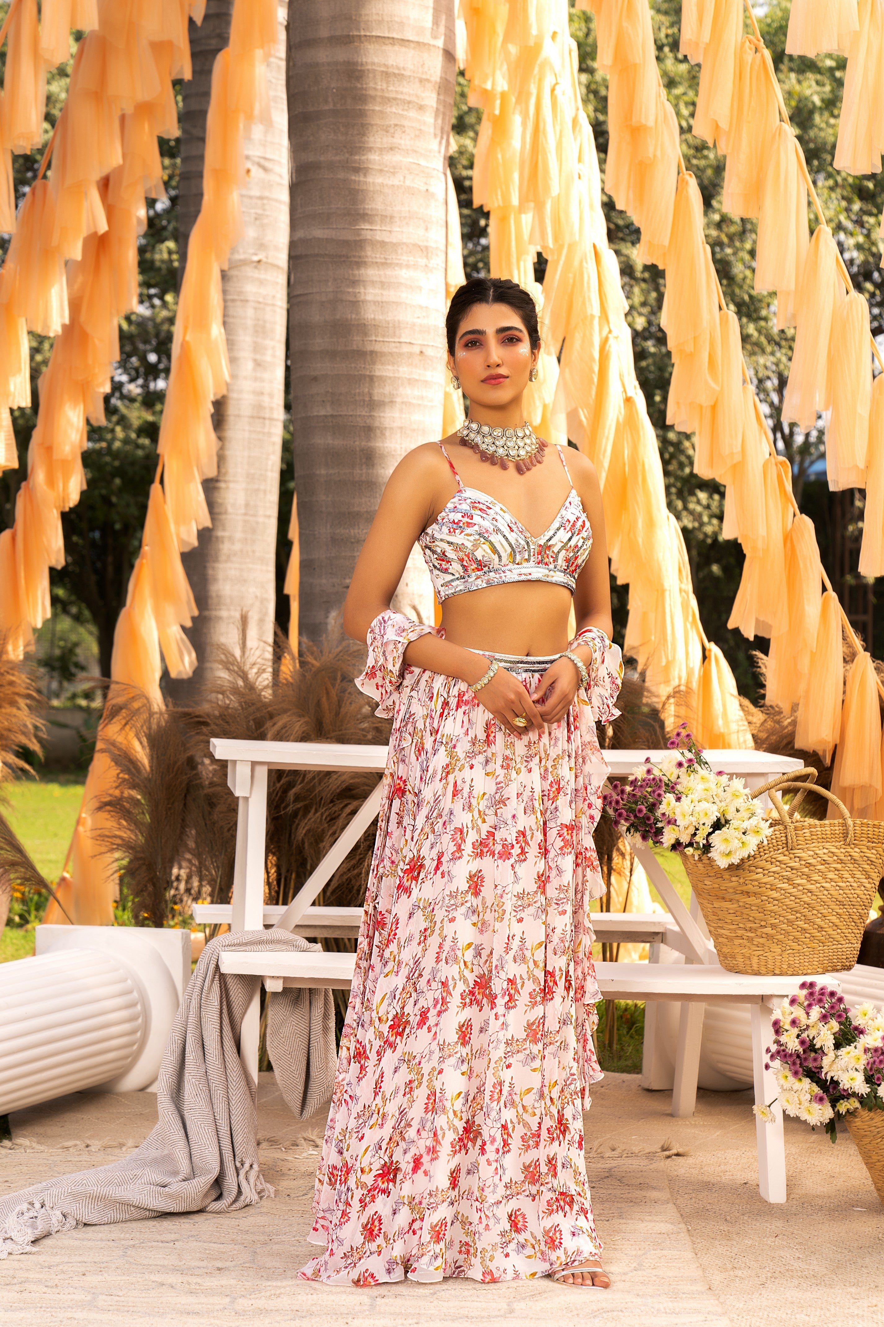 Off white printed lehenga set