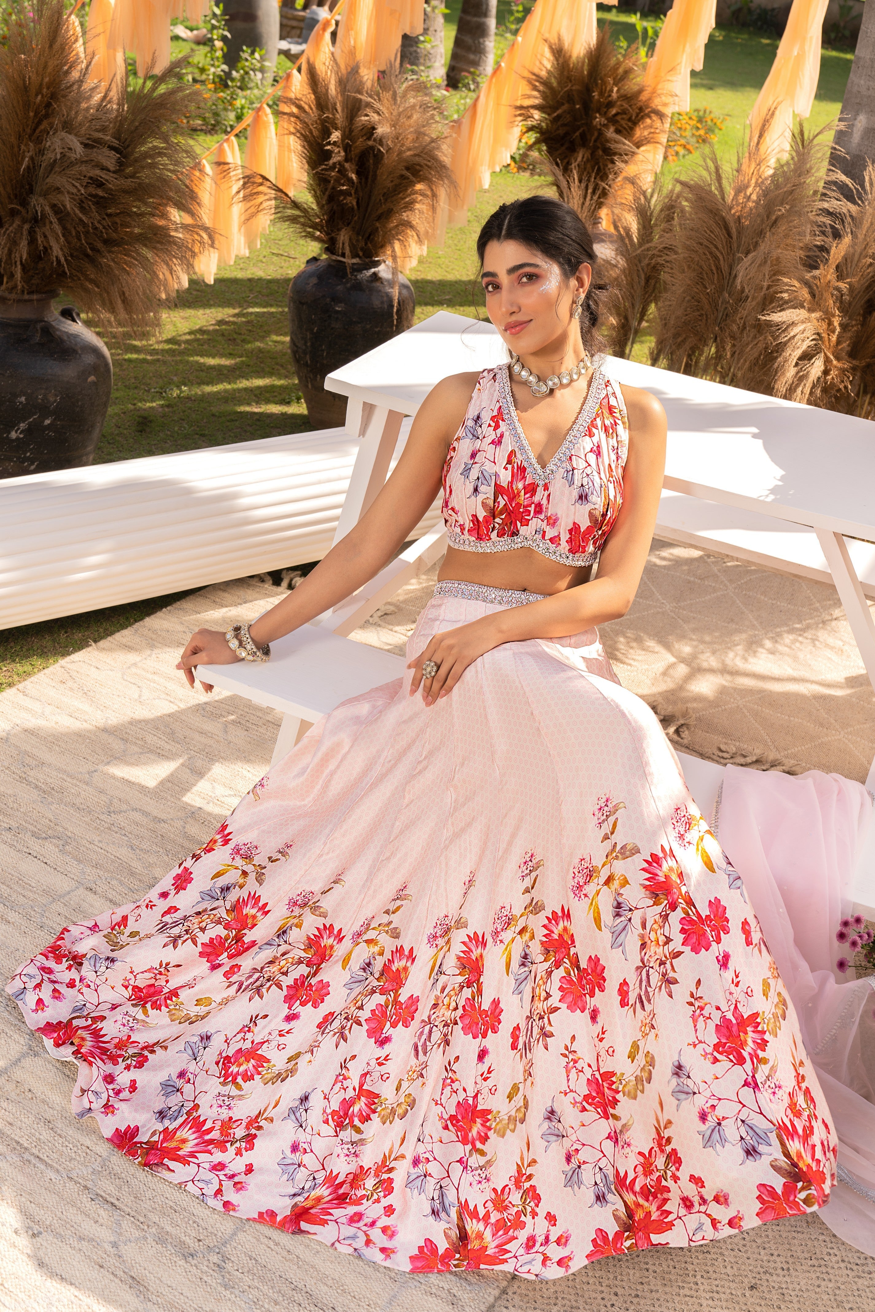 Off white printed lehenga set