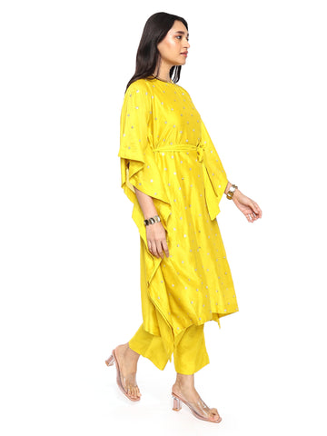 Knee length kaftan with pant and belt