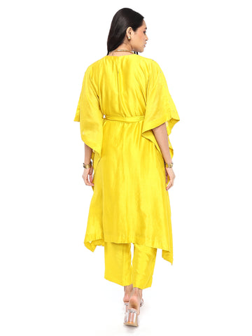 Knee length kaftan with pant and belt