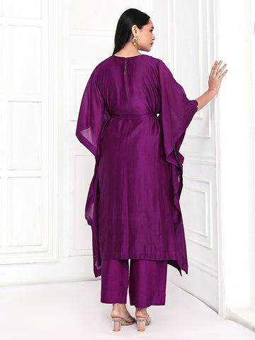 Knee length kaftan with pant and belt