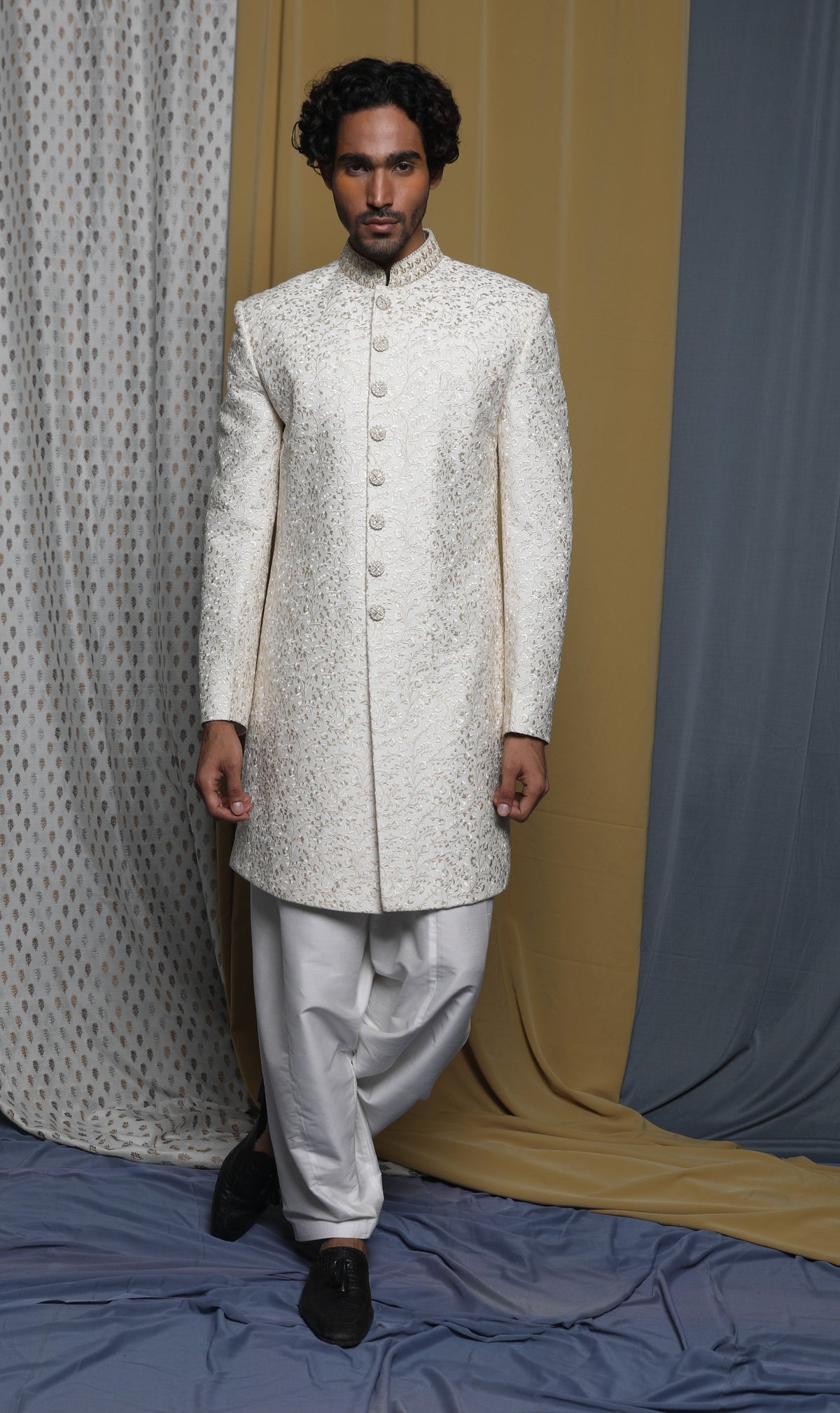 Ecru all over emb sherwani